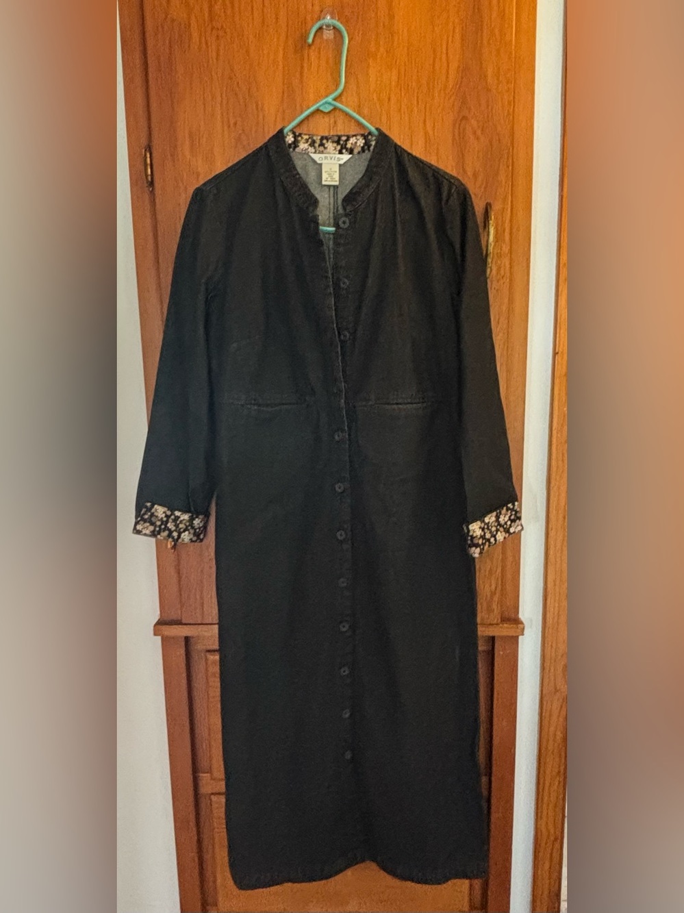 Orvis Black Button-Front Dress with Floral Trim Size 8 CottageCore